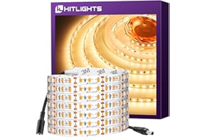 HitLights LED Strip Lights Warm White 3000K, 16.4ft High Density Tape Light, UL-Listed, 600 LEDs, 300Lm/ft, 12V Flexible Dimmable Rope Lights for Bedroom, Kitchen, Cabinet (Power Source Not Included)