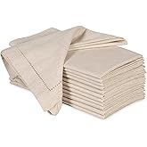 Ramanta Home Cloth Dinner Napkins in Cotton Flax Fabric with Hemstitched & Tailored Mitered Corner Finish Size 20x20 inch Set of 12