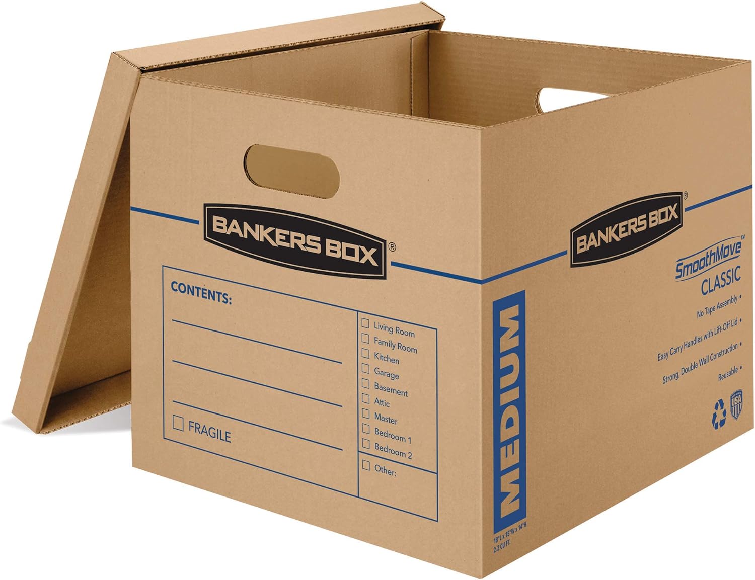Bankers Box SmoothMove Classic Moving Boxes, Tape-Free Assembly, Easy Carry Handles, Medium, 18 x 15 x 14 Inches, 10 Pack (7717204) : Office Products