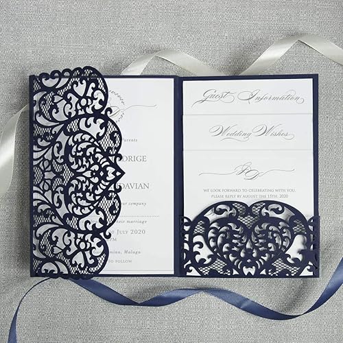 Blank Navy Blue Wedding Invitation Templates