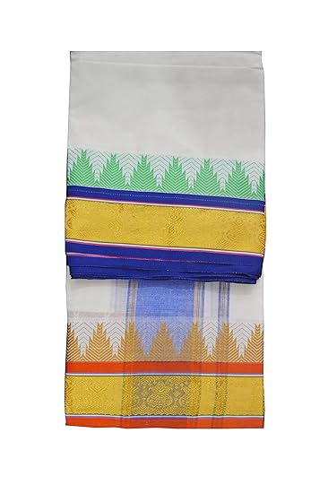 EXD250 Men's Traditional Jacquard Dhoti Of Kalasha Design With Temple Tower