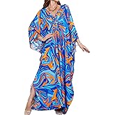 Yanziliu Women Kaftan Dresses Plus Size V-Neck Batwing Sleeves Beach Cover Up 2025 Summer Floral Print Caftan Dress