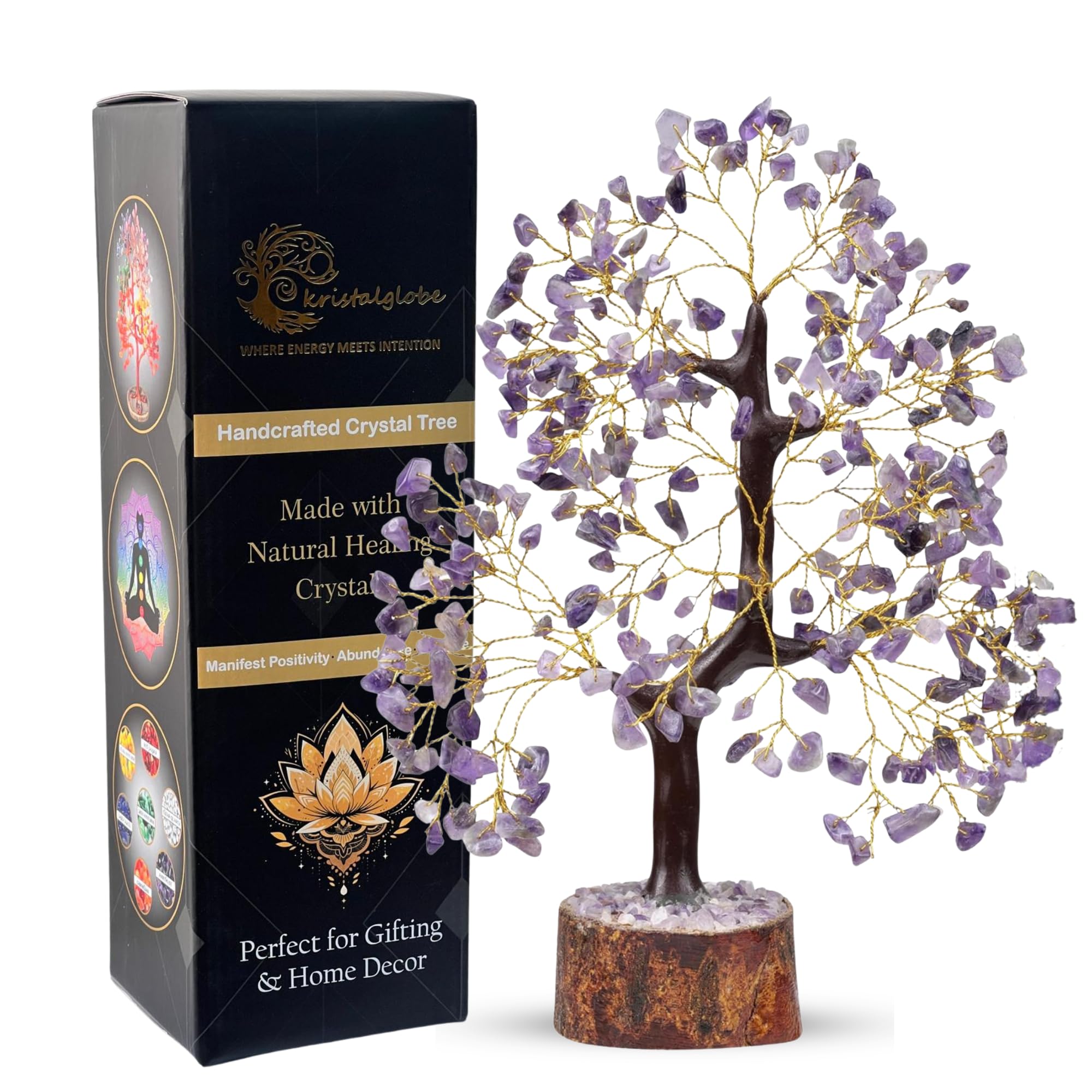kristalglobe Amethyst Crystal Tree of Life – Healing Crystal Bonsai, Positive Energy & Calmness Decor, Spiritual Feng Shui Home & Office Desk Decor, Handmade Gemstone Tree Gift for Women