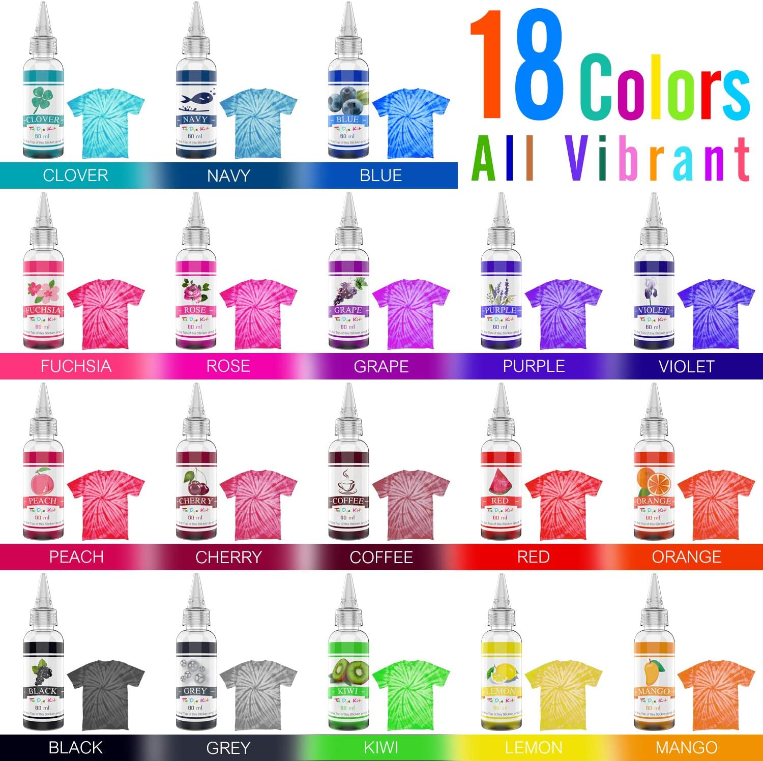 Tie Dye Kit 18 Colours, Vivid Permanent Textile Paint for Children and Adults DIY Clothing Painting Fabric - Image 3