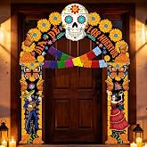 5 Pcs Dia de Los Muertos Decorations, Mexican Day of the Dead Banner Decor | Sugar Skull and Marigold Indoor Outdoor Hanging Signs for Wall Door Porch, Dia de los Muertos Altar Supplies and Backdrop