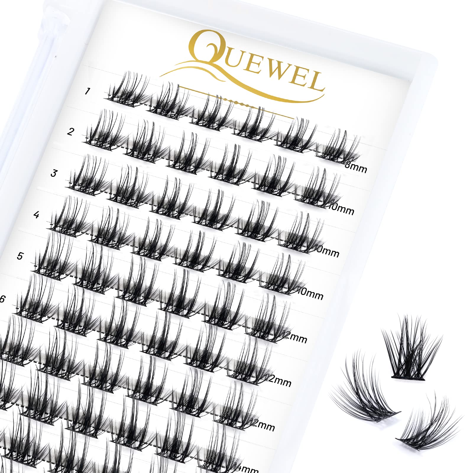 Cluster Lashes 72 Pcs QUEWEL Wide Stem Individual Lashes C/D Curl 8-16mm Length DIY Eyelash Extension False Eyelashes Soft for Personal Makeup Use at Home (Fluffy02-C-MIX8-16) — image 1