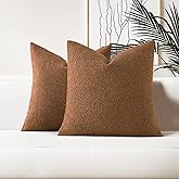 HAUSSY Set of 2 18x18 Decorative Throw Pillow Covers, Soft Cozy Textured Boucle Couch Cases, Home Decor for Couch Bed Living Room, Tobacco