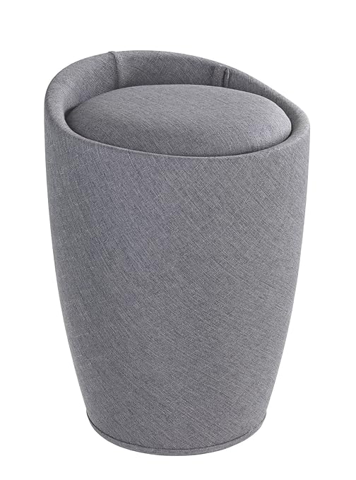 WENKO 22448100 Hocker Candy Grey Leinenoptik - Wohnhocker, Badhocker, Wäschesammler mit abnehmbarem Wäschesack, 36 x 50.5 x 3