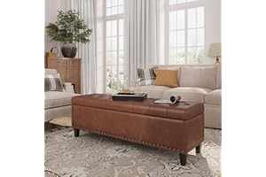 FiveWillowise Storage Ottoman Bench,51-Inch Large Storage Bench for Bedroom End of Bed, 30 Gallons Faux Leather Ottoman with Storage for Bedroom, Living Room, Entryway, Hallway,Brown