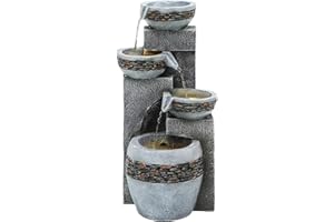 Ultym 19.5"H 4-Tier Indoor/Outdoor Fountain with Lights, Resin Pebbles-Look Tabletop Water Feature, Soothing Cascading Waterfall Creating Tranquil Oasis for Garden Yard Patio Porch Deck or Home Décor