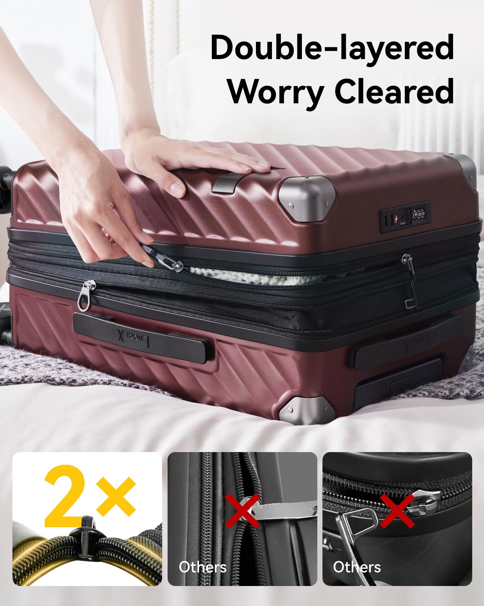 LUGGEX Luggage with Spinner Wheels, Polycarbonate Expandable Hard Shell Suitcase, Carry On 20 Inch, Black