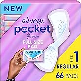Always Pocket Feminine Pads with FlexFoam, Size 1, Regular, with Wings, Unscented, 66 Count (3 Packs of 22)