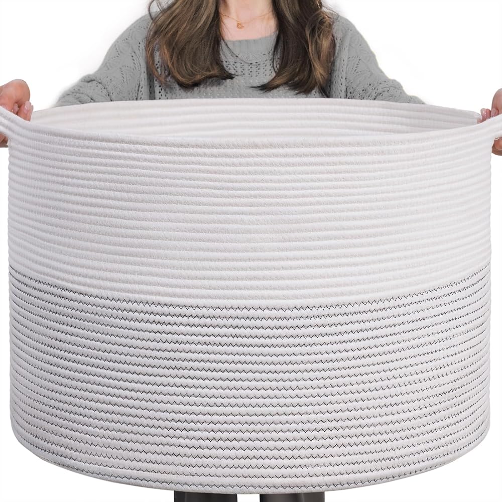 TIMEYARD XXXLarge Storage Basket 55x55x35cm Cotton Rope Basket with Handles