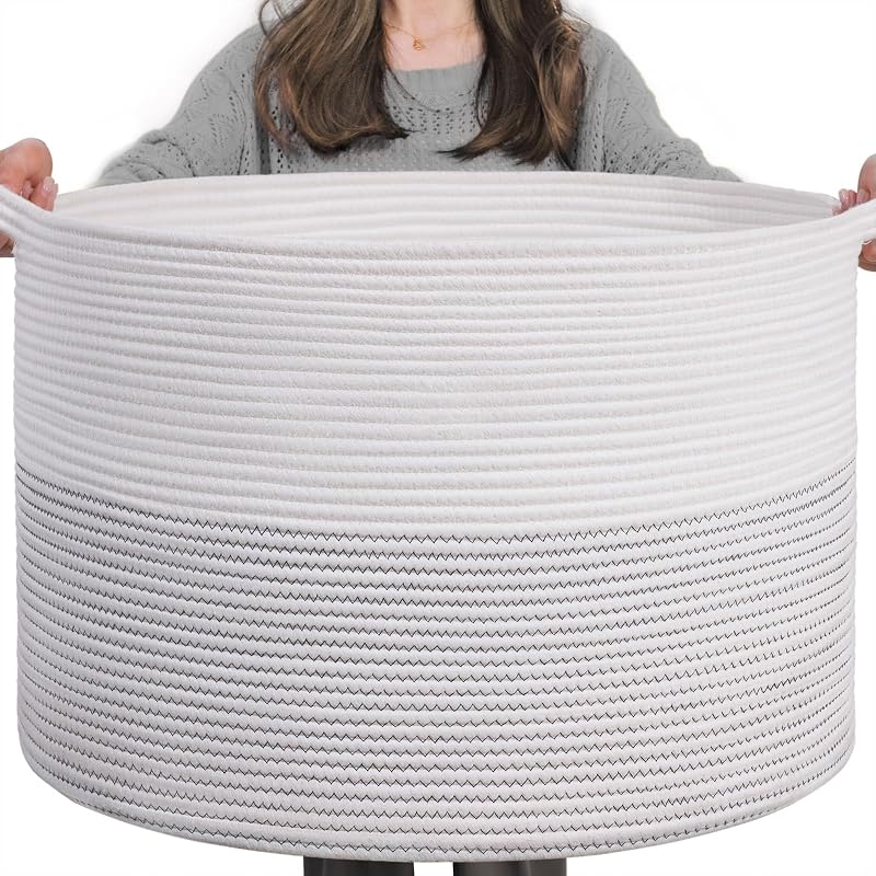 TIMEYARD XXXLarge Storage Basket 55x55x35cm Cotton Rope Basket with Handles