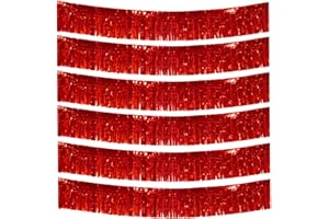 AIMTO 6 Packs 10 Feet Foil Fringe Garland Metallic Foil Tinsel Fringe Garland Wall Hanging Fringe Banner for Parade Floats, Wedding, Christmas，Birthday Party Halloween Decor (Red)
