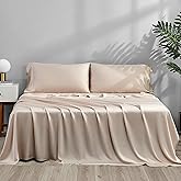 ACCURATEX Cooling Sheets King Size - Viscose Made from Bamboo, Luxury Cool Silky Sheet Set for King Size Bed, Super Soft Breathable Bedding Sheets up to 16 inches Deep Pockect,Sandy