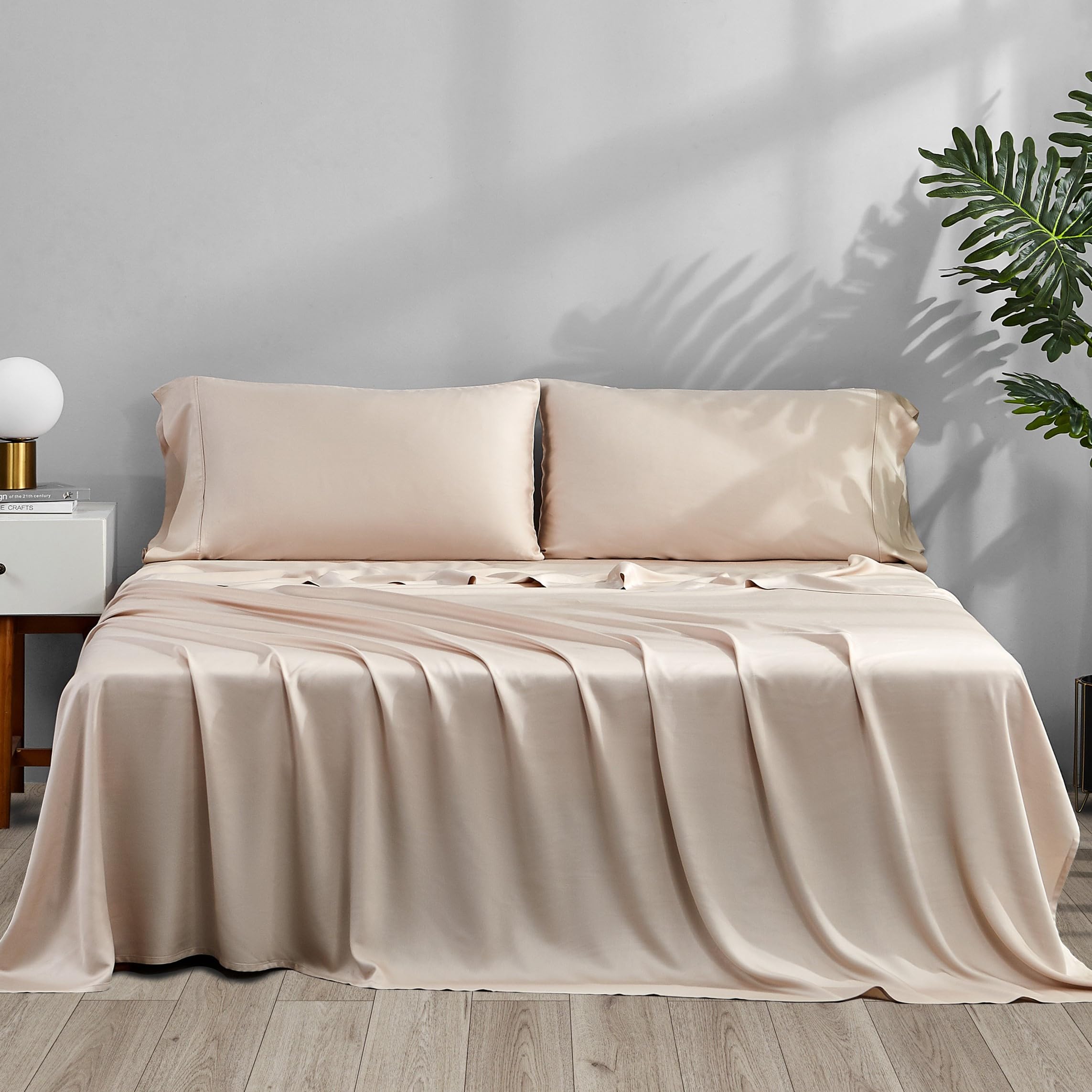 Photo 1 of ACCURATEX Cooling Sheets California King Size - Viscose Made from Bamboo, Luxury Cool Silky Sheet Set for Cal King Size Bed, Super Soft Breathable Bed Sheets up to 16 inches Deep Pockect,Sandy