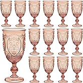 Wiwiqing 24 Pcs Plastic Goblets 7.5oz Vintage Goblet Plastic Wine Glasses Colored Retro Embossed Water Goblets for Wine Bar Juice Baby Shower Wedding Reception Grand Event Party (Rose Gold)