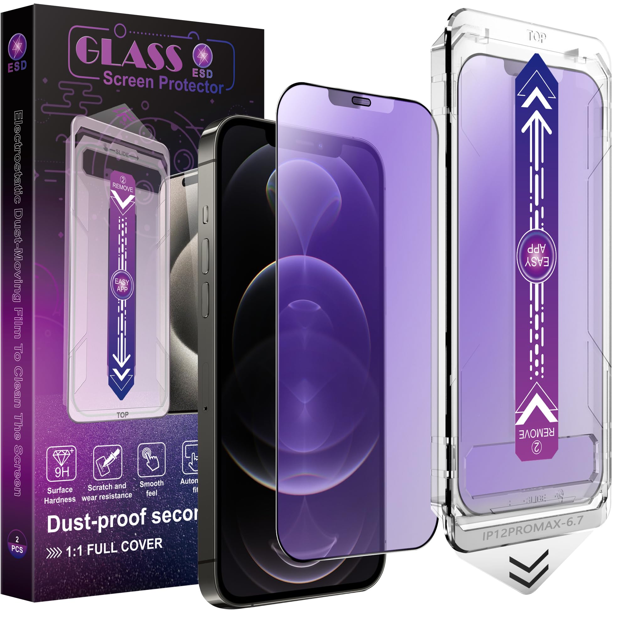 CHRYSHA 2 Pack Anti Blue Light Matte Screen Protector for iPhone 12 Pro Max, 9H Tempered Glass, Full Coverage, Anti-Fingerprint, Auto Dust-Elimination, No Bubble, Easy Installation