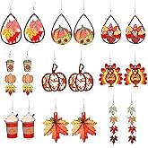 18 PCS Thanksgiving Fall Earrings for Women Autumn Earrings Pumpkin Maple Leaf Turkey Wooden Dangle Earring Holiday Jewelry