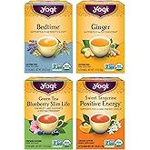 Yogi Tea Variety Pack - 16 Bags per Pack (4 Packs) - Organic Black, Green & Herbal Teas - Includes Bedtime, Ginger, Green Tea Blueberry Slim Life & Sweet Tangerine Positive Energy
