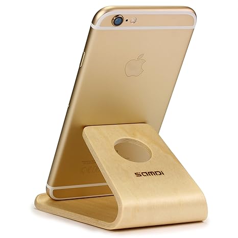 Urcover® Samdi Edition Echt Holz Ständer für Smartphones und Tablets Halterung Station in Hell Braun kompatibel mit Apple iPh