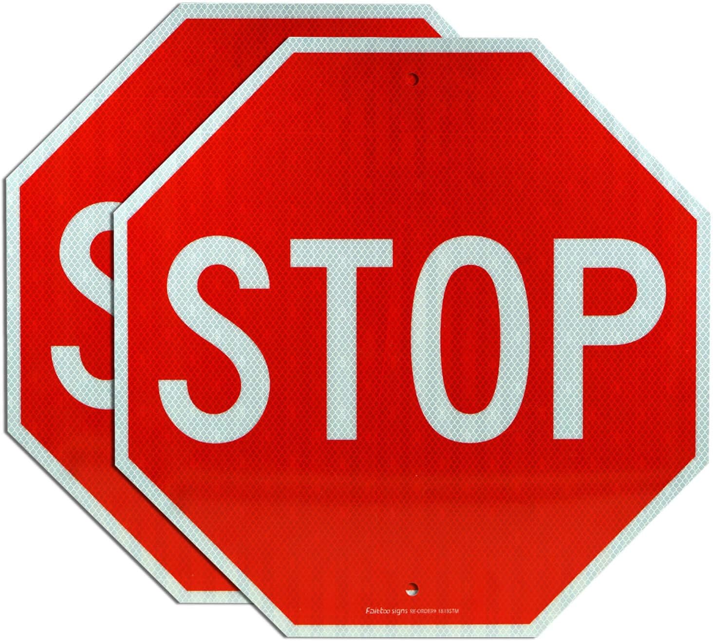 Yard Signs - Faittoo Stop Signs, (2 Pack) 24 x 24 Inches Octagon Engineer Grade Reflective Sheeting Street Slow Warning Signs, Rust Free Aluminum, UV Protected and Waterproof, Weather Resistant, Durable Ink