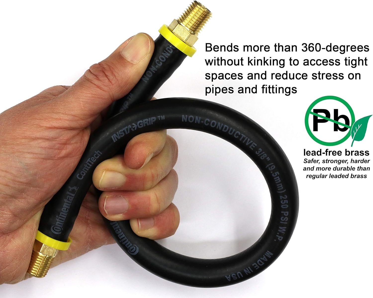18-inch Short Air Compressor Hose: 1/4" Male NPT to 1/4" Male NPT Connections (Lead-Free Brass) - - 