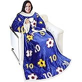 Catalonia Soccer Football Wearable Blanket with Sleeves Arms, Funny Gifts for Men, Soccer Gifts for Kids Boys Girls, Large Soft Flannel Fluffy Snuggly Blanket, Valentine's Day Gift for Him