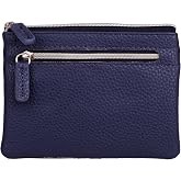 Julia Buxton Vegan Leather Wallet with Zipper, ID Windows, RFID Blocking, Card Slots &amp; Key Ring, Compact Coin &amp; Card Holder Case, Gift Idea, True Blue