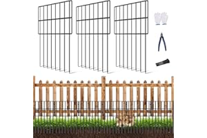 EIBIKDI 25 Pack Garden Animal Barrier Fence, 17in(H) x27ft(L) No Dig Decorative Fences, 1.5in Spike Spacing Rustproof Metal Garden Fence Border for Dogs Rabbits, Bottom Blocker for Outdoor Yard Patio