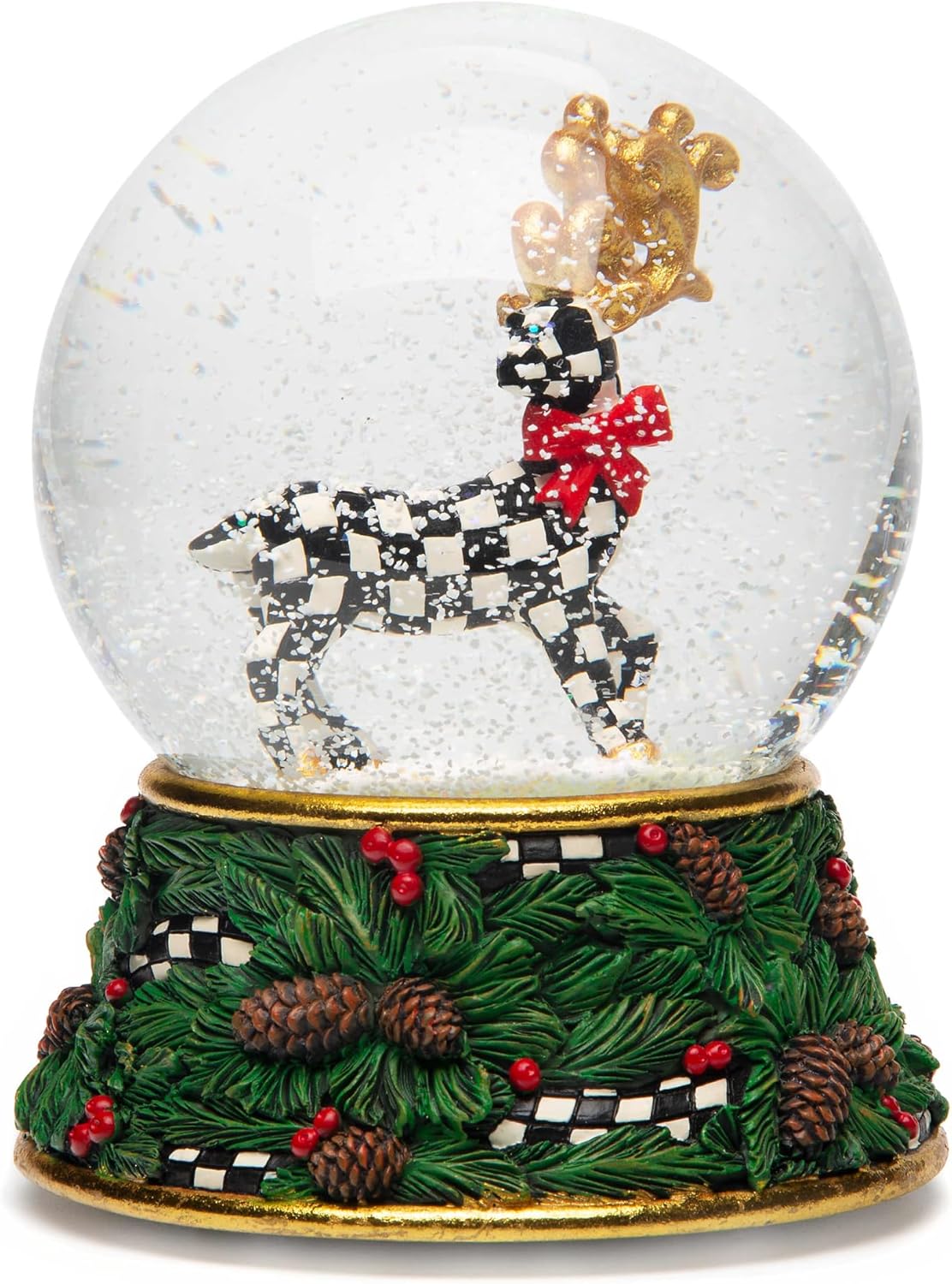 Snow Globes - MacKenzie-Childs Westminster Deer Snow Globe and Music Box, Christmas Decoration for Living Room, Holiday Reindeer Decor