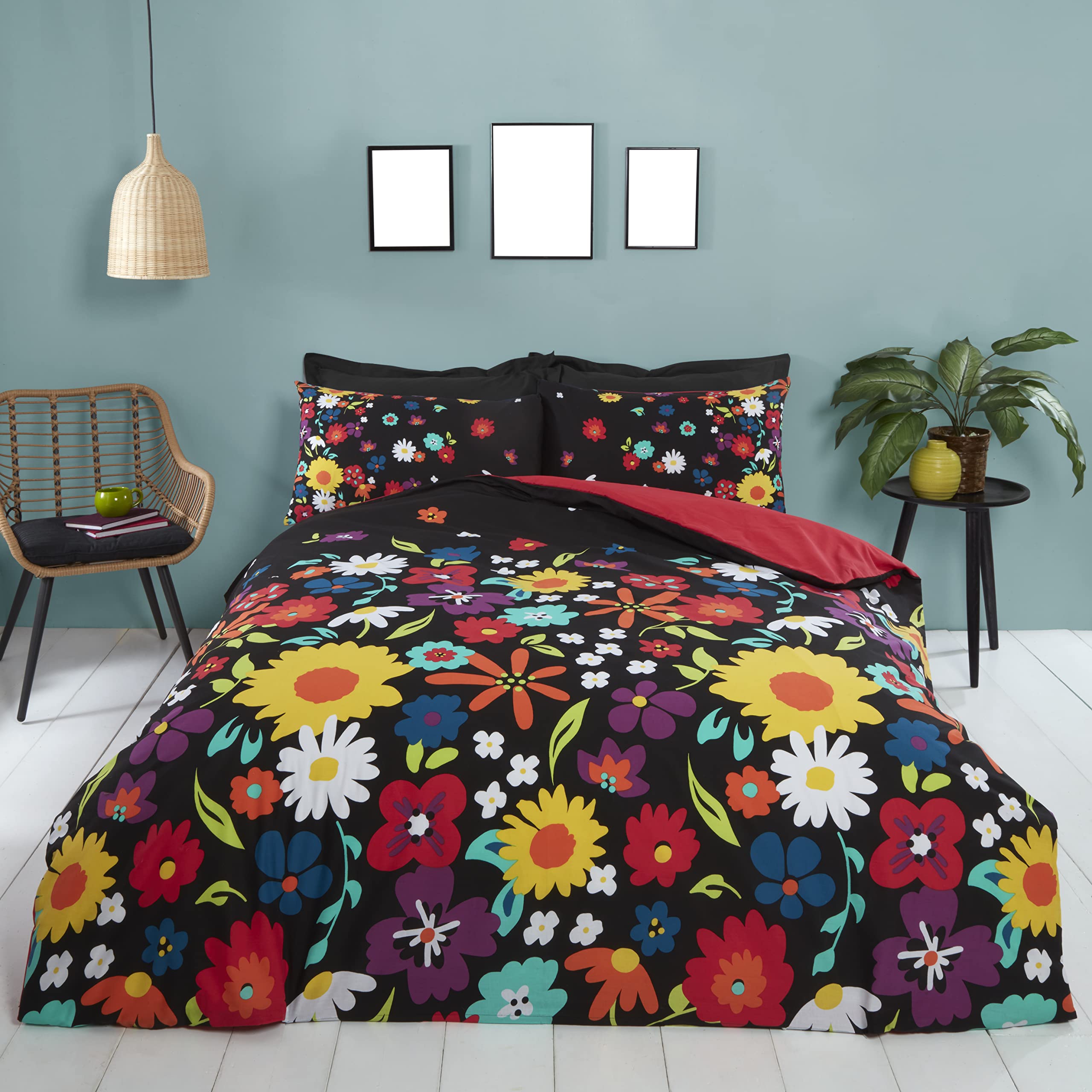 Rapport Home Brighton Floral Black Duvet Cover Set Single Multicoloured Flowers
