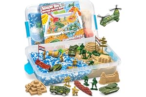 YEONHA TOYS Army Men Sensory Bin with Lid, Sand Box with Military Battle Playset for Kids, Preschool Learning Activities Sensory Tools Kit Toys, Birthday for Boy, Outdoor Sandbox Toy for Toddlers