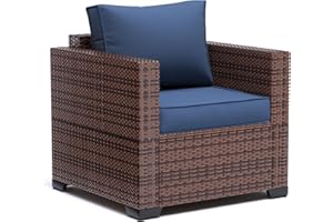 UDPATIO Patio Wicker Single Sofa, Outdoor Rattan Sectional Couch Furniture All Weather Armchair Additional Chair for Furniture Set w/Non-Slip Cushion Deep Seating High Back