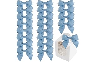 LiBongTa 36 PCs 4.5 Inch Dusty Blue Bow Grosgrain Ribbon Bows for Gift Wrapping, Gift Bows for Presents, Blue Bow Party Decorations, Twist Tie Bows for Baby Shower, Wedding, Easter, Birthday Party