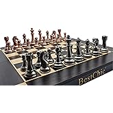 15-Inch Retro Metal Chess Set, Foldable Wooden Chess Board with Weighted Metal Chess Pieces,Ideal for Beginners and Professional Players