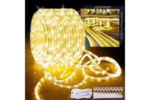 SHGPODA 33ft/10m LED Rope Lights, 360 LEDs, Warm White (3000K), Waterproof, Indoor Outdoor Clear Tube Light Rope and Light Strip, Plugin 110V, Connectable Decorative Lighting for Deck, Patio, Pool
