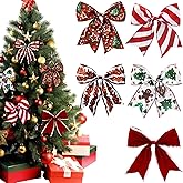Suncalla 20 Pcs Christmas Bow Gingerbread 6 Inch Large Christmas Wreaths Bows for Tree Gift Wrapping Garland Decoration Vintage Holiday Party Crafts Xmas Tree Ribbon Ornaments