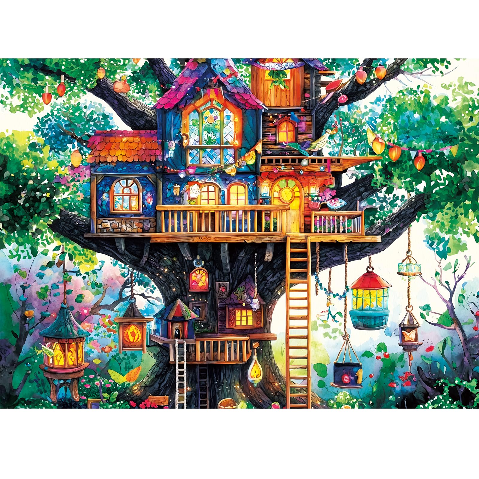 500 Piece Puzzle for Adult,Fantastical Treehouse Escape Puzzle for Adult Senior,Colorful Whimsical Art Style Jigsaw Puzzle 500 Piece,Challenging Family Game Gift for Friends Men Women Senior,20.5*15In