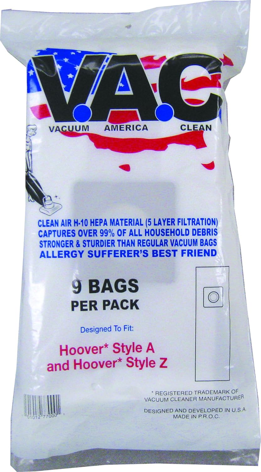 VACUUM AMERICA CLEAN VAC 29 Hoover Style A and Hoover Style Z H-10 HEPA Filtration (Pack of 9)