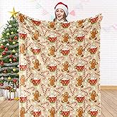 JarThenaAMCS Christmas Fuzzy Blanket Gingerbread Man Candy Cane Throw Blanket Xmas Winter Soft Cozy Flannel Blanket for Home Bed Sofa Couch Chair, 50 x 60 Inch