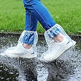 10 Pairs Shoe Covers Waterproof Rain Boot Covers for Women & Men, Plastic Disposable Shoe Protectors with Non-Slip Soles, Slip-On Outdoor Overshoes for Wet Weather, Commuting, Dog Walking (Clear)