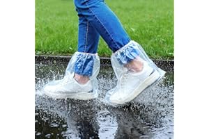 SOULLIFE 10 Pairs Shoe Covers Waterproof Rain Boot Covers for Women & Men, Plastic Disposable Shoe Protectors with Non-Slip Soles, Slip-On Outdoor Overshoes for Wet Weather, Commuting, Dog Walking (Clear)