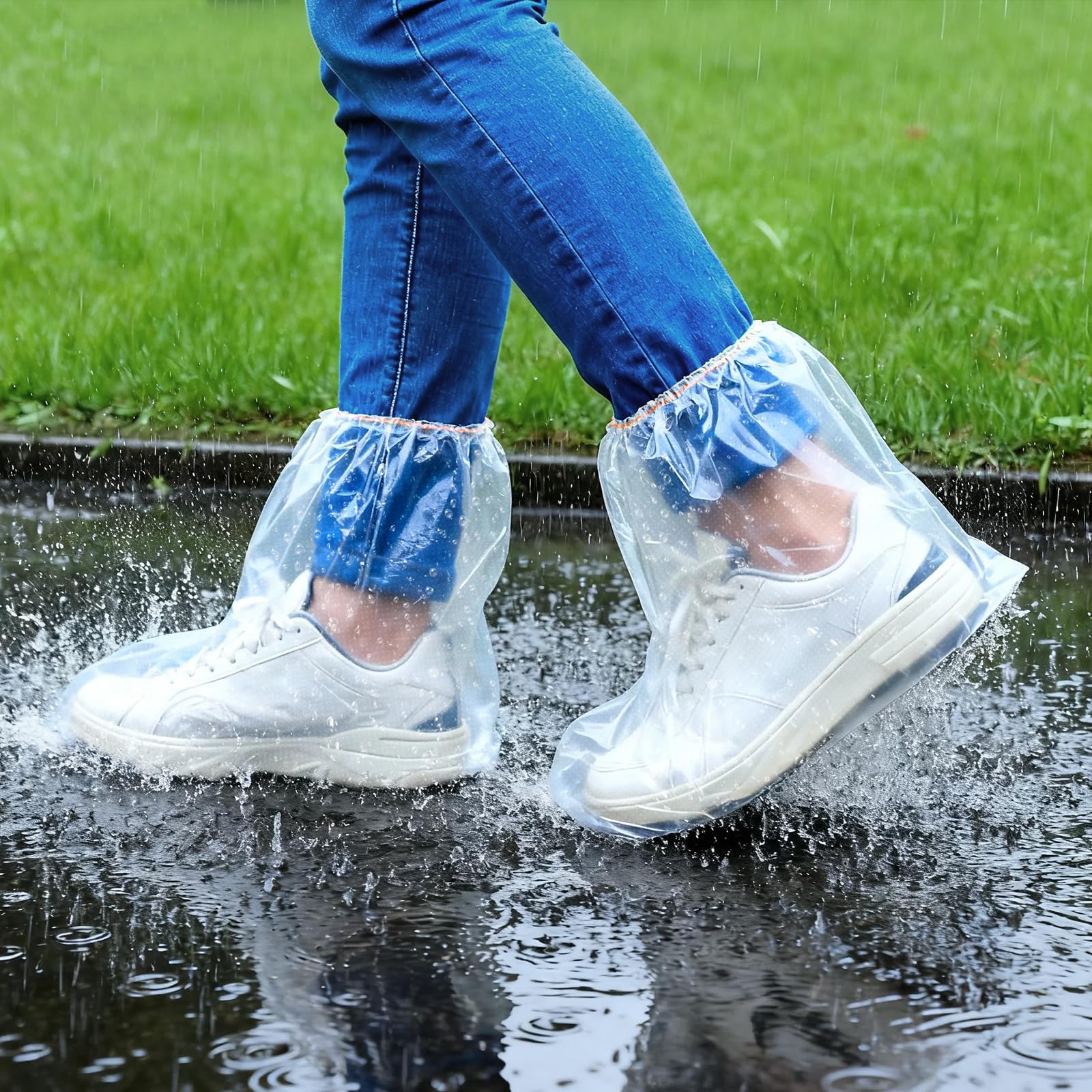 Photo 1 of 10 Pairs Shoe Covers Waterproof Rain Boot Covers for Women & Men, Plastic Disposable Shoe Protectors with Non-Slip Soles, Slip-On Outdoor Overshoes for Wet Weather, Commuting, Dog Walking (Clear)