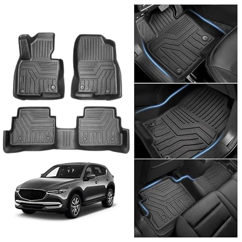 FIILINES Floor Mats for Mazda CX5 2025 2017-2024, 3D All Weather Floor Liners for Mazda CX-5, 1st & 2nd Row Liner Set Black