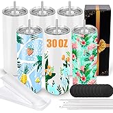 Joyclub Sublimation Tumblers 30 OZ Blank Tumblers for Sublimation Skinny Bulk Double Wall Insulated Cups with Individually Gift Boxed and Shrink Wrap Films for Heat Transfer 6 Pack