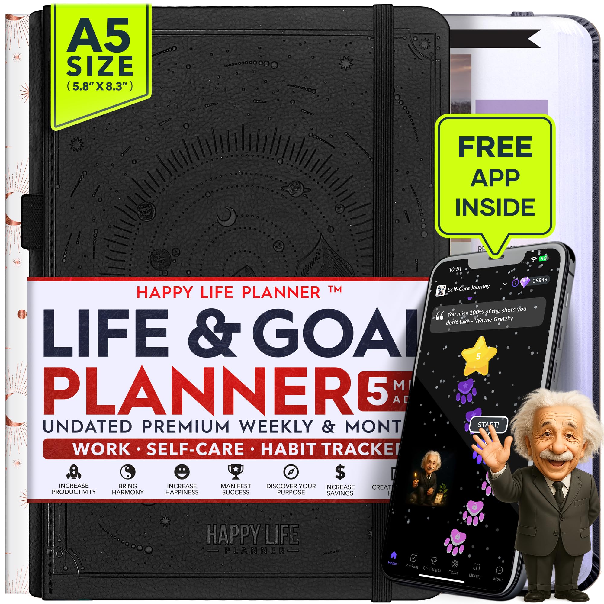 Life Mastery Planner - A 12 Month Journey to Crush Your Goals, Increase Productivity, Passion, Success & Happiness - Weekly & Monthly Life Planner, Habit-Tracker, Gratitude Journal & Organizer, A5
