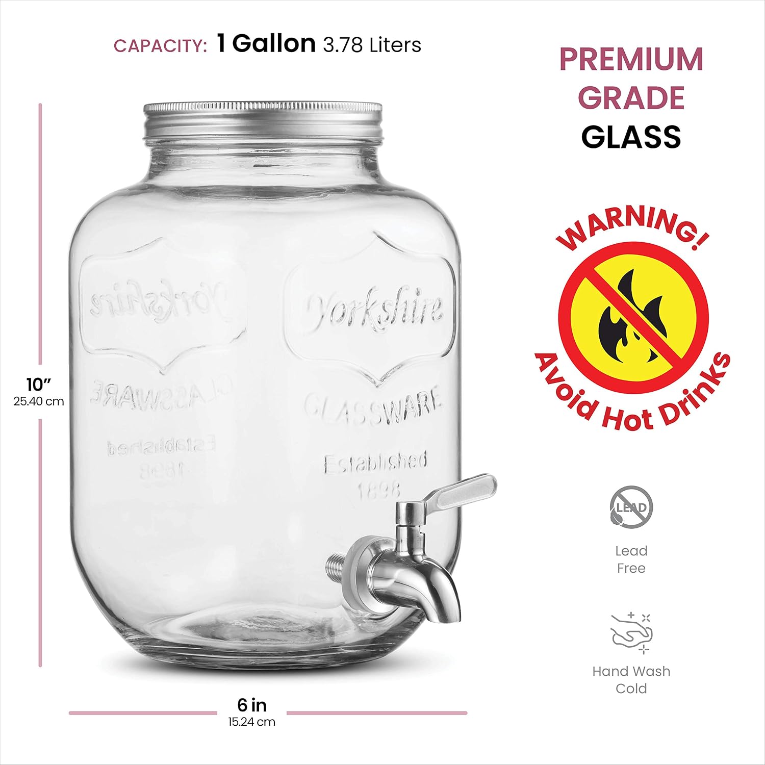Glass Drink Dispenser with Stainless Steel Tap 3.7L, 100% Leak Proof Beverage Dispenser with Ice Core - Image 5