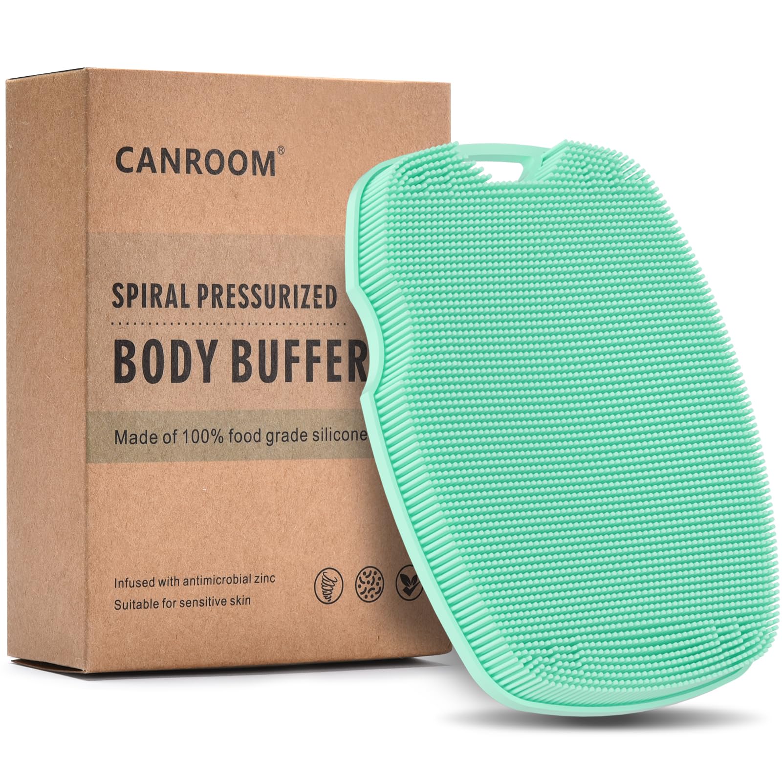 Canroom Silicone Body Scrubber - Anti Zinc Infused-Highly Elastic Bristles Exfoliating Body Scrubber for Shower Body,Cellulite Reduction,Blood Circulation - Green